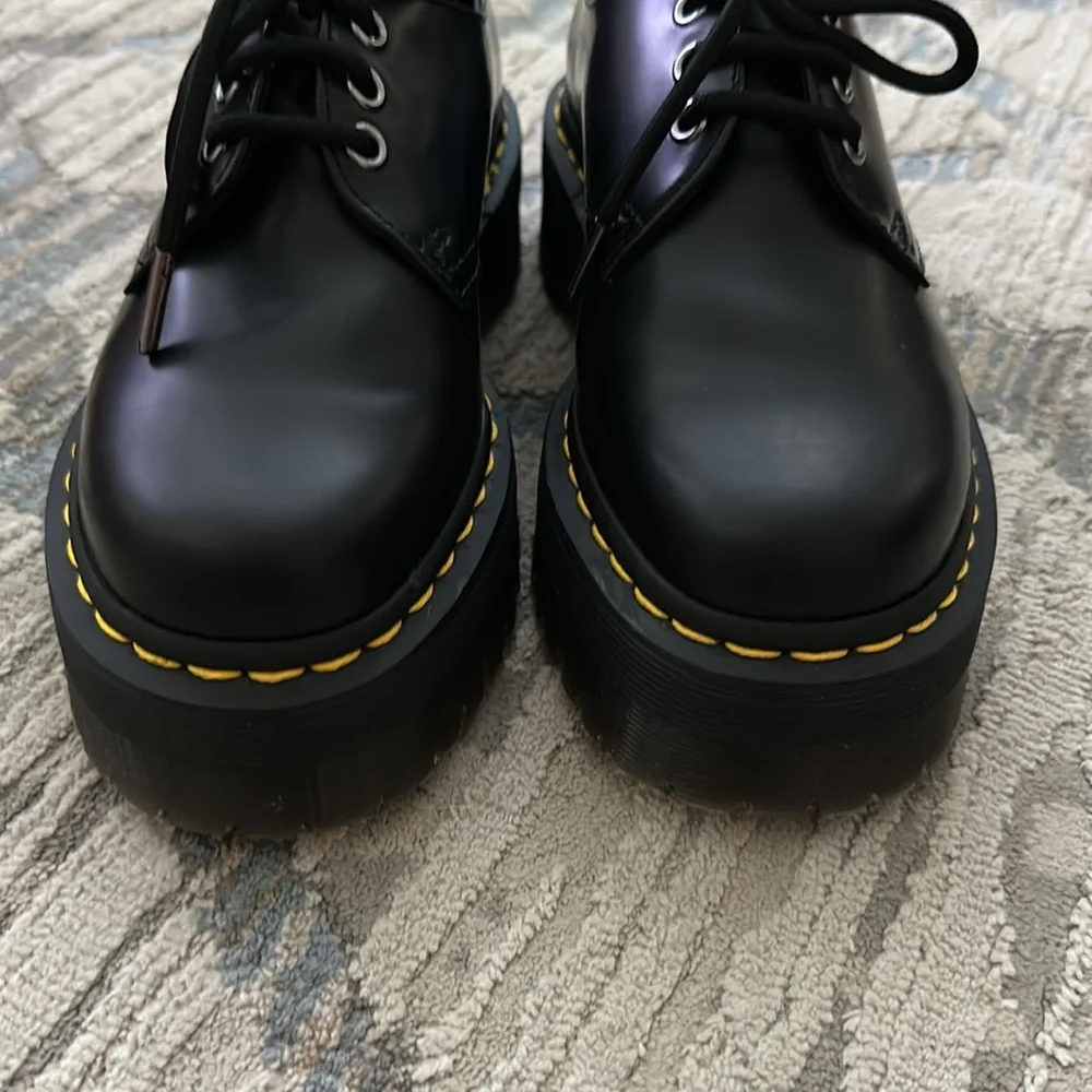 Dr. Martens • 1461 quad black polished smooth leather platform shoes